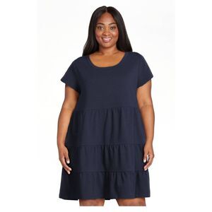 NWT Time and Tru Plus Size XXL Tiered 100% Cotton Mini Dress in Navy Blue